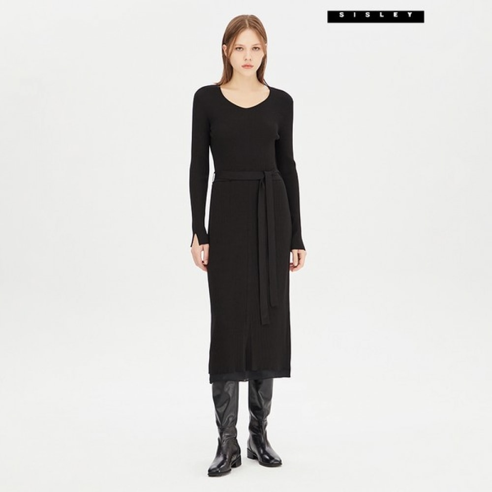 （シスレー）シスレーウーブンカラーニットワンピース SAKO02341_BK