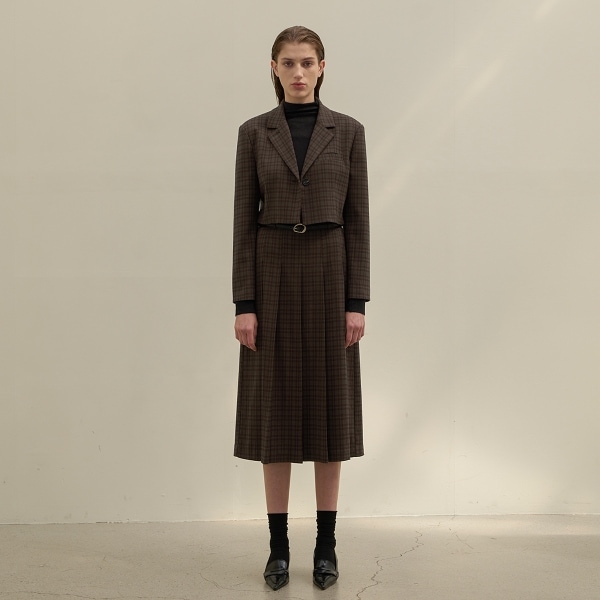 Roe Checkered Setup Button Accent Pleated Midi Skirt (SK-4847)