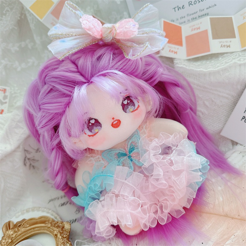 20cm コットンドール素体 パープル耐熱糸 骨組み入りボサボサヘアぬいぐるみ
