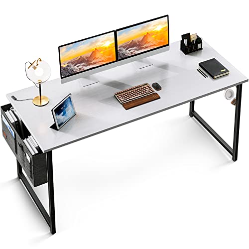 パソコンデスク 収納袋付き 幅140cm 省スペース モニターアーム対応 ホワイト