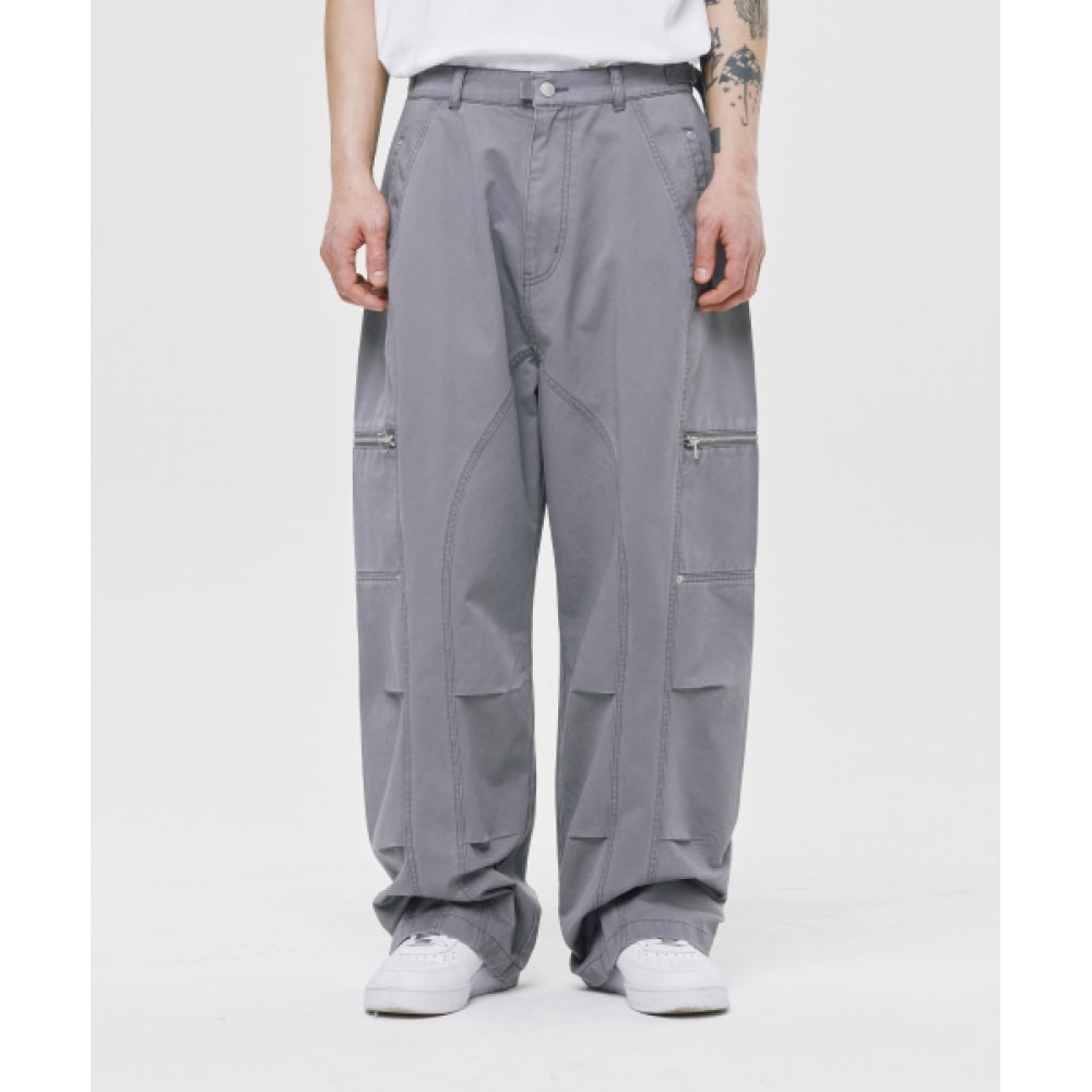 ロマンティッククラウンバイカーウォッシュワイドパンツ_ライトグレー