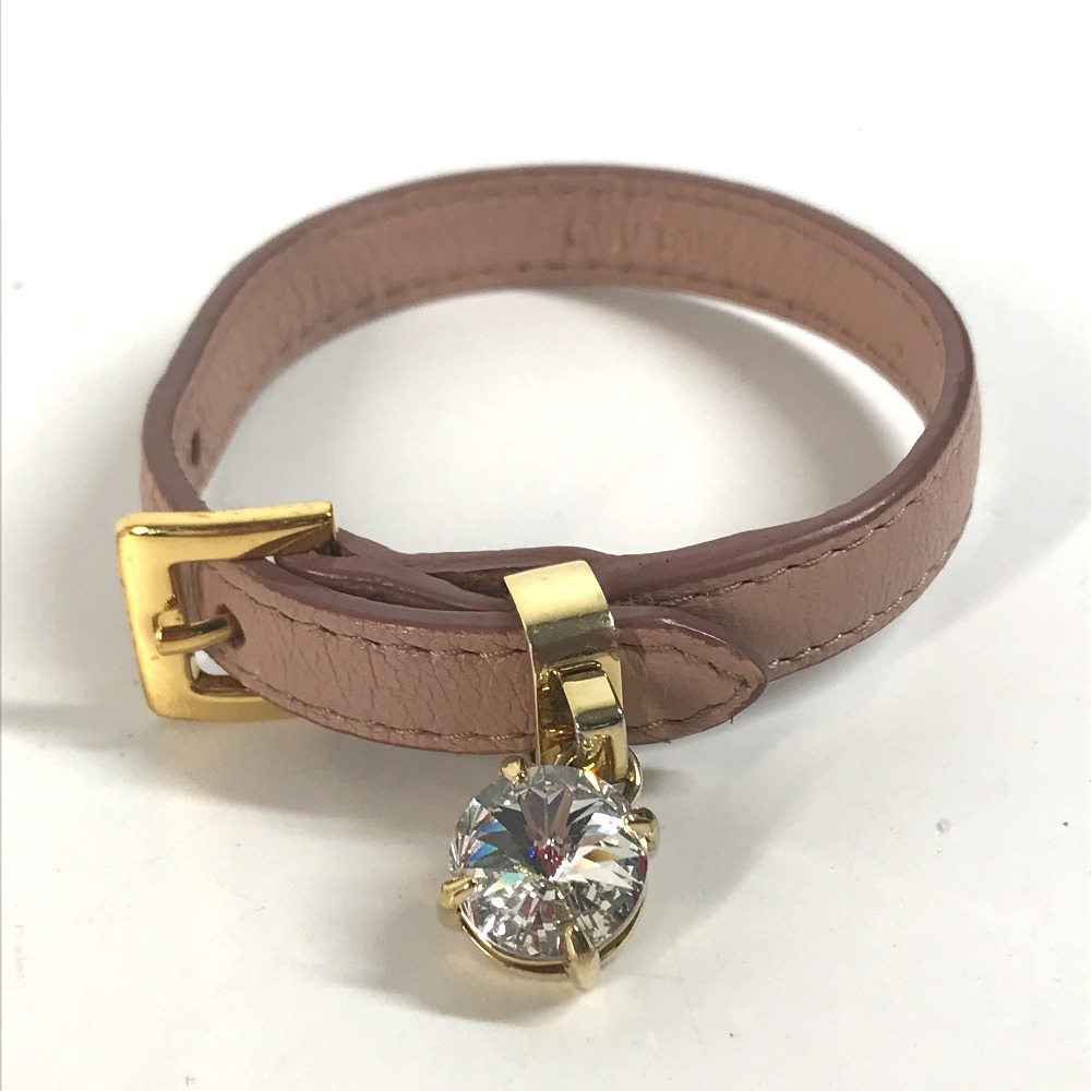 ブレスレット ラインストーン アクセサリー バングル レザー ピンク