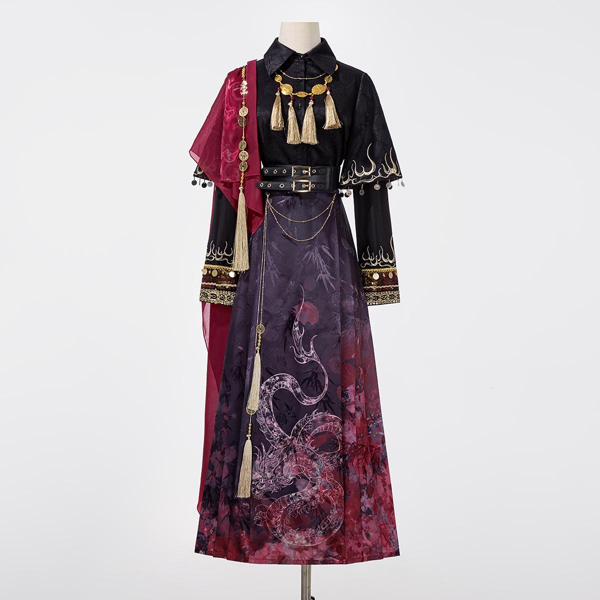 正規品炎龍引新韓国韓cos要素上着半スカート赤黒系cos服セット