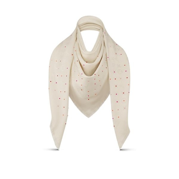 ルイヴィトン LOUIS VUITTON ショール ブロン ホワイト モノグラム シルク ウール