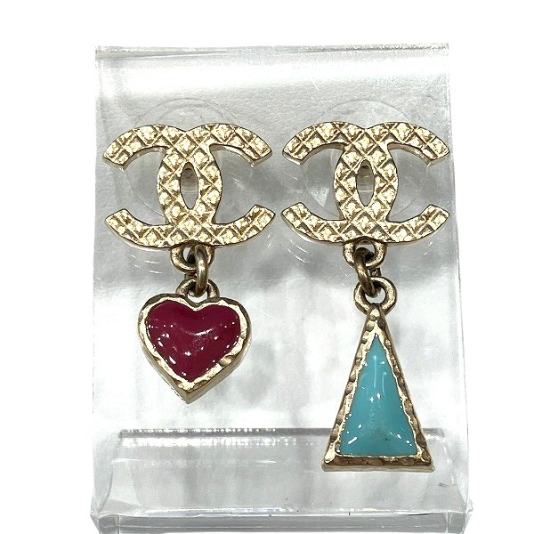 シャネル マトラッセ ココマーク A17P ハート トライアングル ゴールド ピアス 【中古】