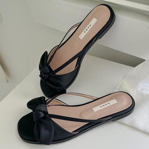 女性の夏リボンのフラットスリッパ_P402209631