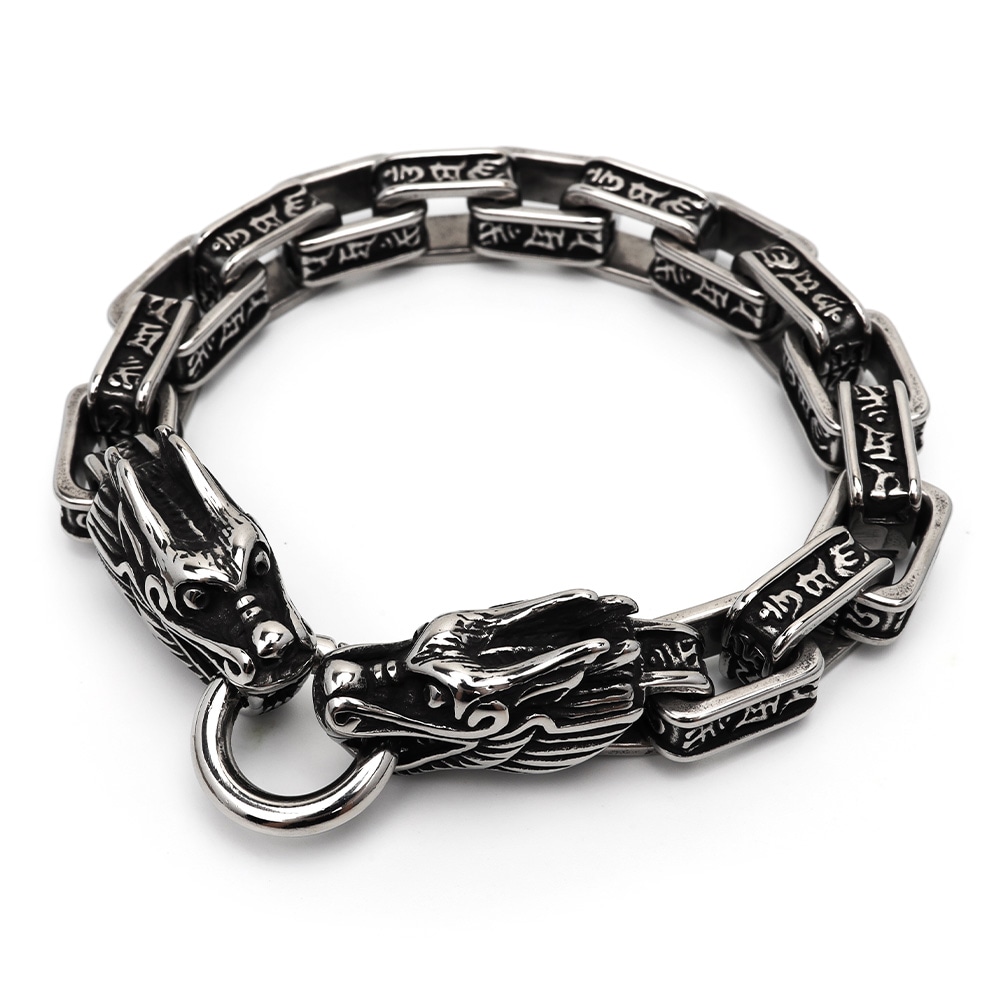 ステンレス 双頭ドラゴンブレスレット [b495]