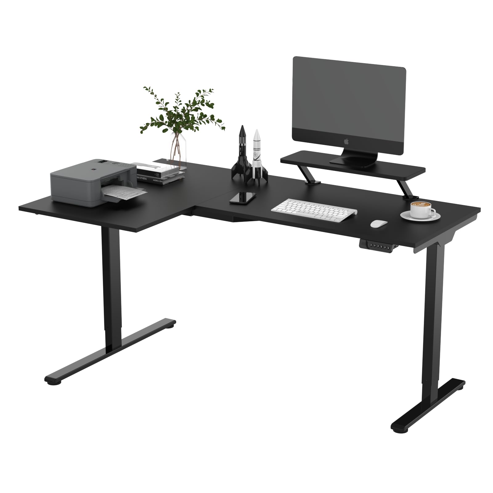 昇降式デスク 電動 Q2L l字デスク パソコンデスク スタンディングデスク メーカー五年保証 モニター台付き 無段階高さ調節 人間工学 メモリー機能付き(L字型, ブラック) 42958