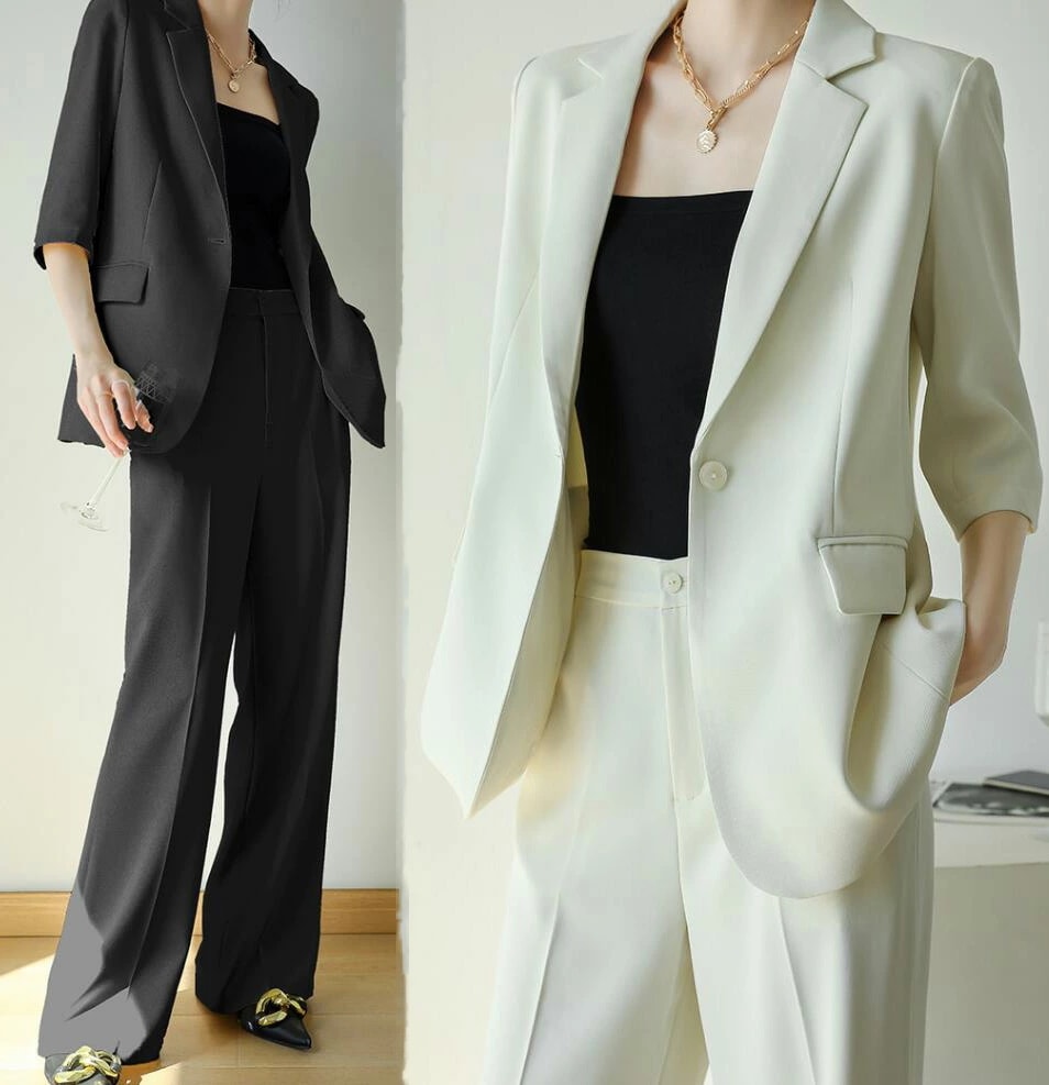 カジュアルスーツ レディース パンツスーツ セットアップ 夏服 体型カバー スーツ キャリア 通勤 就活 リクルートスーツ 2点セット ジャケット+パンツ ビジネススーツ フォーマル サマースーツ 可