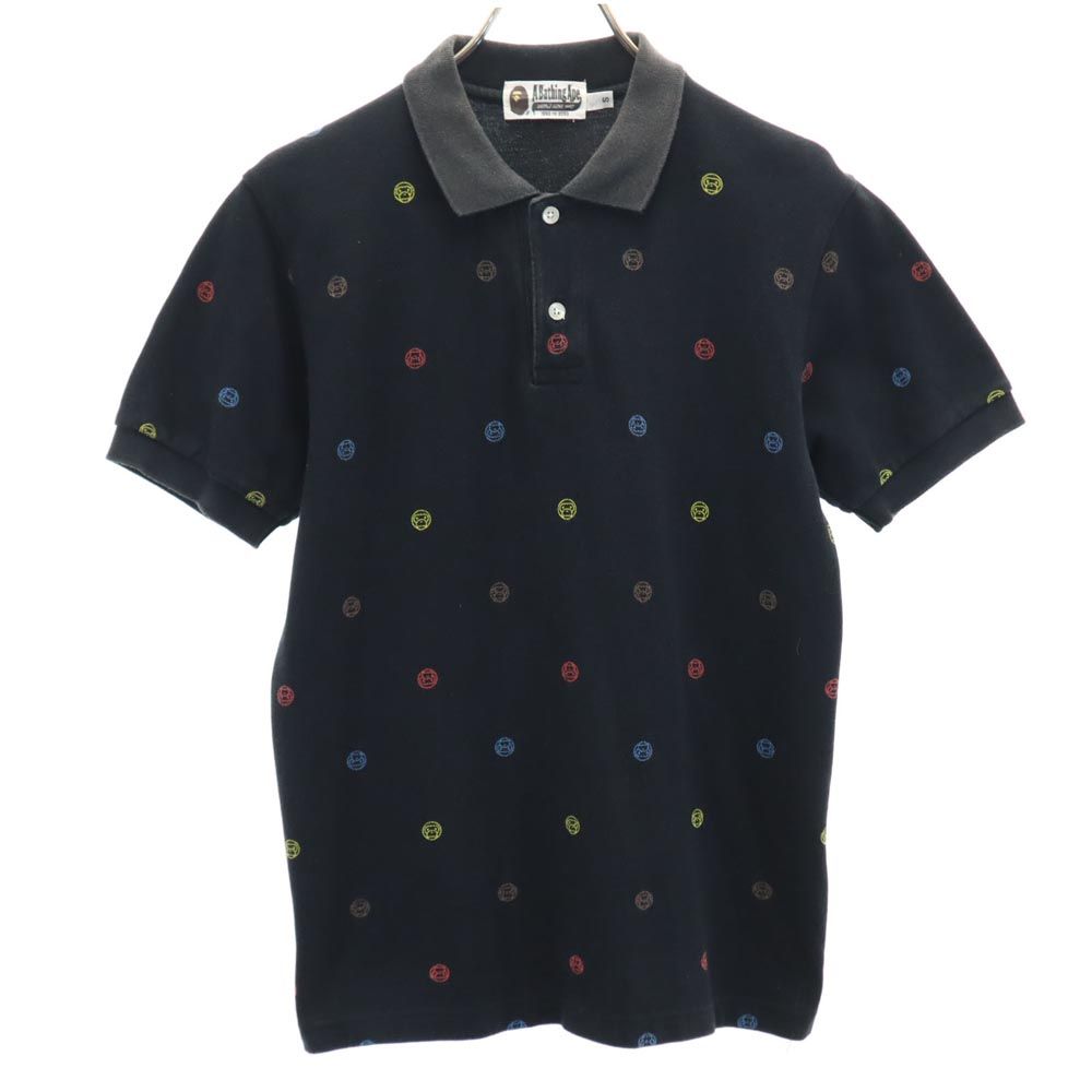 アベイシングベイプ 日本製 総柄 半袖 ポロシャツ S ブラック A BATHING APE 鹿の子 メンズ