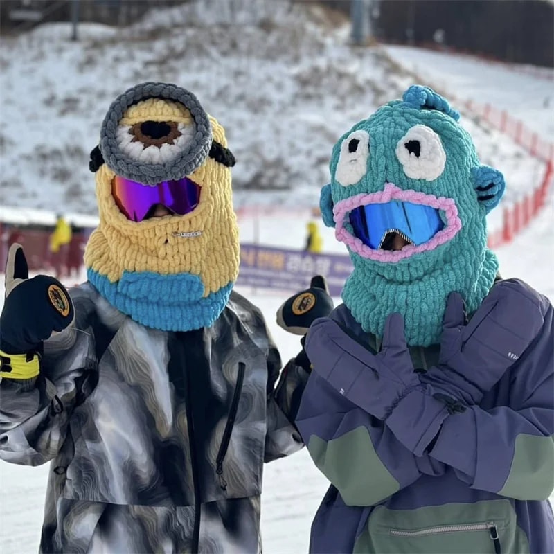 顔面完全防寒ニット帽 刺繡ウール厚手ニットマスク 暖かいクール帽子 バラクラバ スノーボード スキー ウィンタースポーツ コスプレ 飛沫防止 自転車