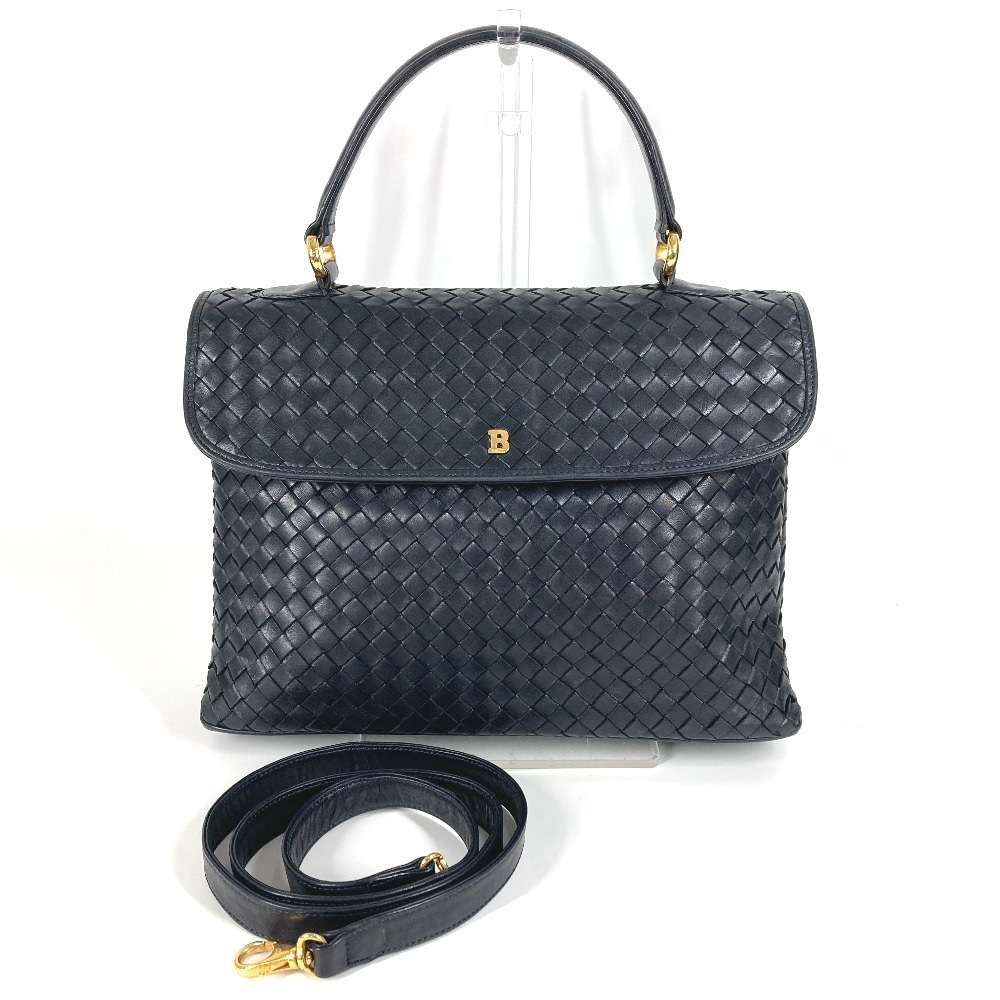 BALLY バリー ハンドバッグ Bロゴ キルティング ヴィンテージ カバン トートバッグ フラップ レザー ダークネイビー
