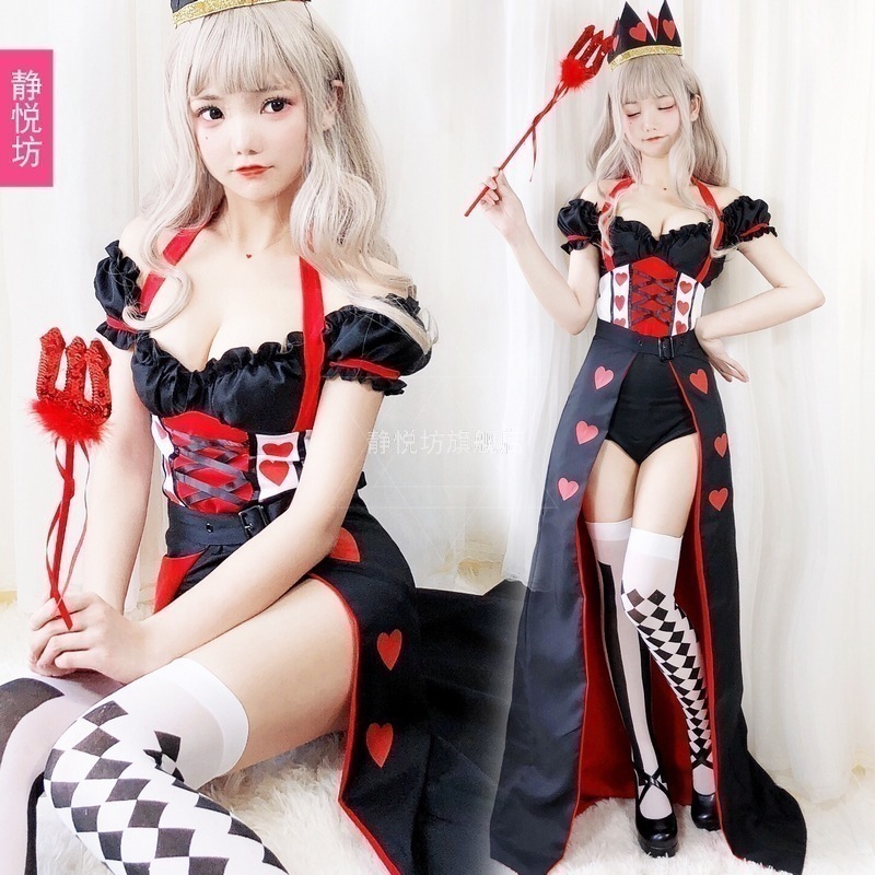 【即納】ハロウィーン夢遊病仙境ハート女王トランプ女王はセクシーなカジノ道化師を装って魔女を装って舞踏会を装います