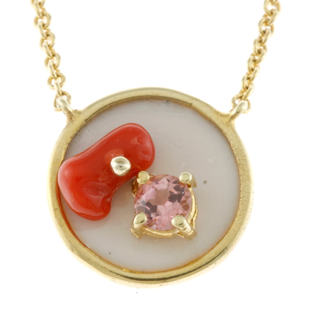 イタリー製 金メッキ 18金仕上げ エナメル ネックレス シルバー925 サンゴ トルマリン 新品