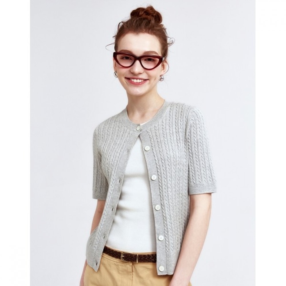 (ヘッジスレディース) 24SS グレーベビーケーブルショートスリーブカーディガン HSSW4BC31G1