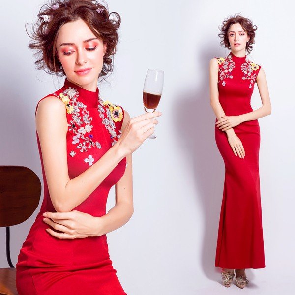 マーメイドドレス ロング 安い カラードレス 結婚式 ウエディングドレス 披露宴 花嫁 フォーマル 演奏会 カクテルドレス二次会 イブニングドレス 発表会 赤