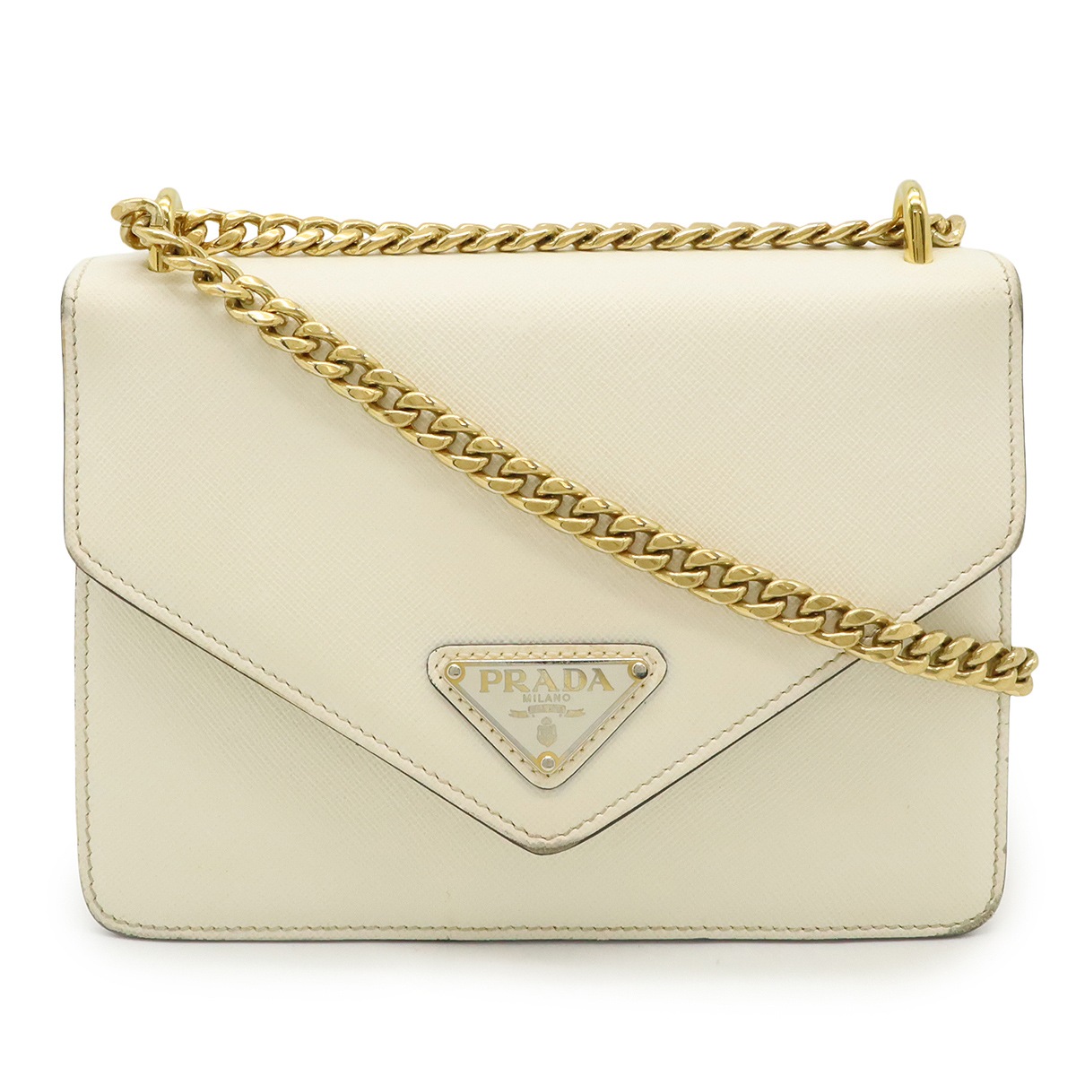 SAFFIANO サフィアーノ ショルダーバッグ チェーンバッグ レザー アイボリー 白 ゴールド金具 1BD20