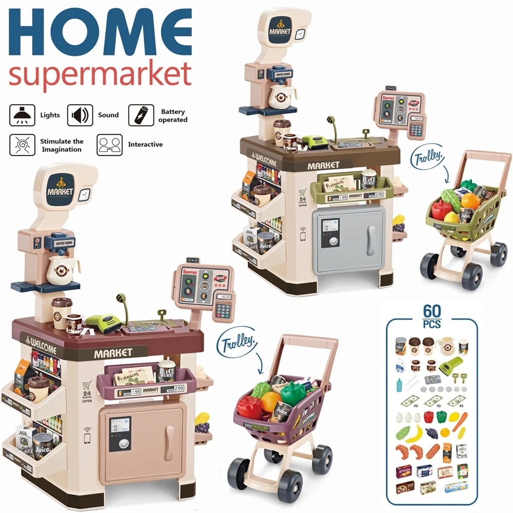 子供用シミュレーションスーパーマーケットデスクショッピングカートセット冷蔵庫スプレーショッピングスキャンレジカードマシンおもちゃ- 668107 60pcsスーパーマーケットコンビネーションセット+充 5,445円