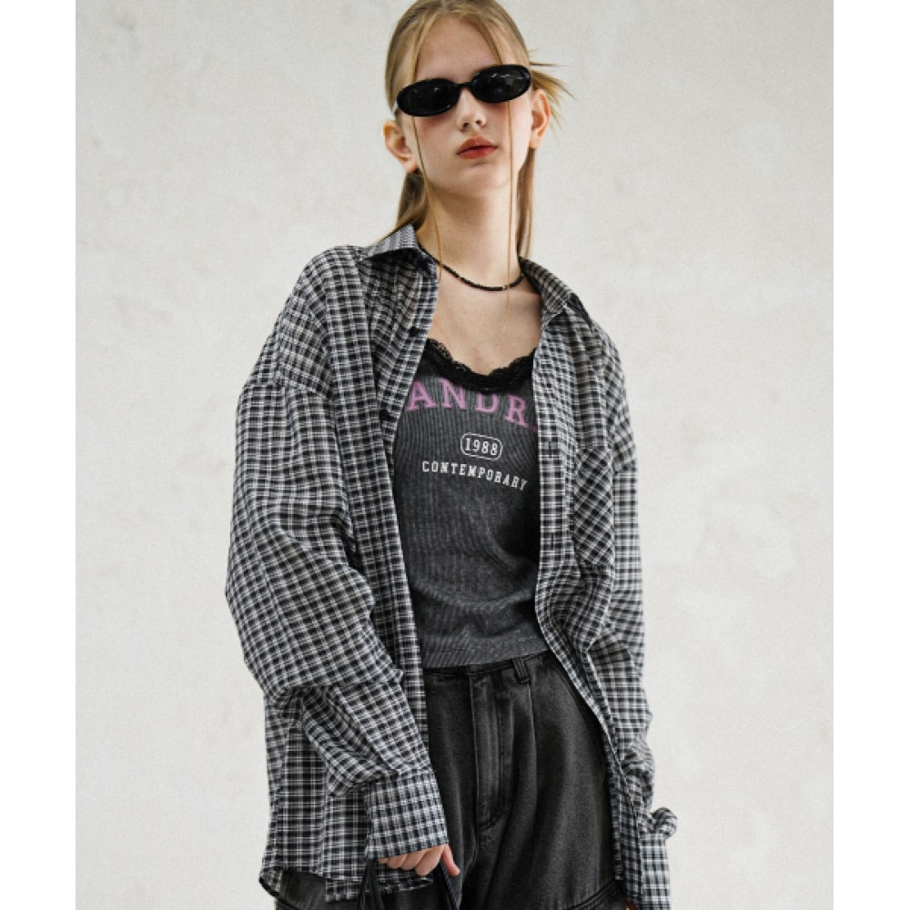 アヴァンドレス OL オーバーフィットチェックシャツブラック