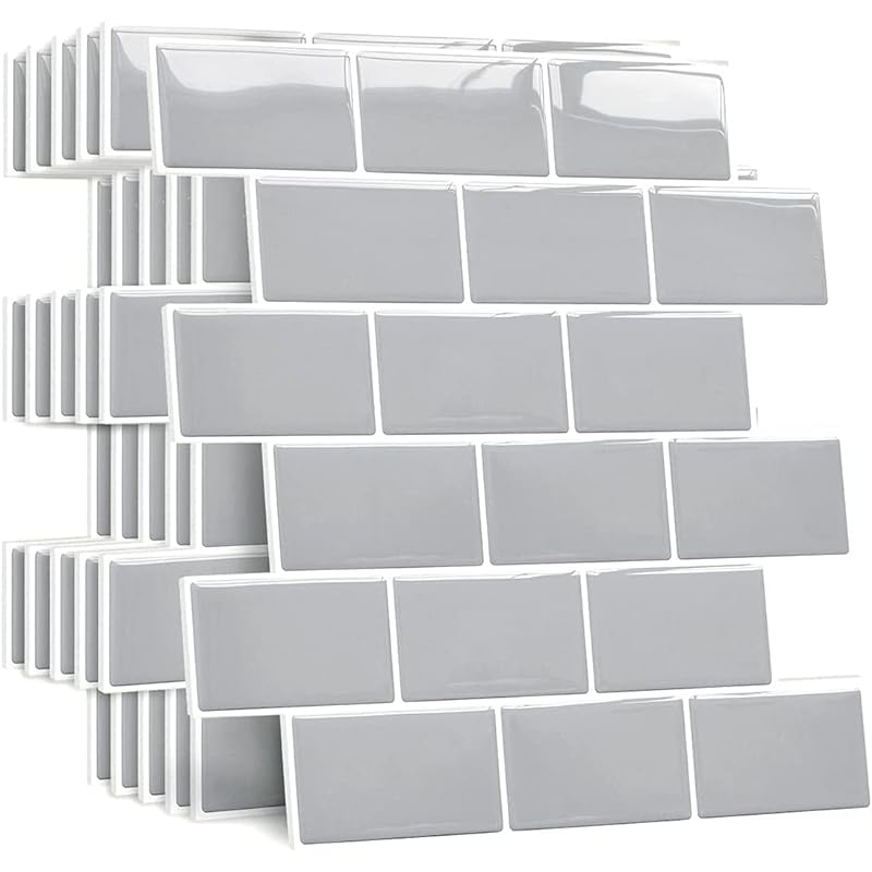 APSOONSELL 立体 貼るタイルボード 【10枚セット】 耐熱 防水 タイルシール タイルシート 立体 白 キッチン 洗面所 浴室 3D 壁紙 はがせる グレー