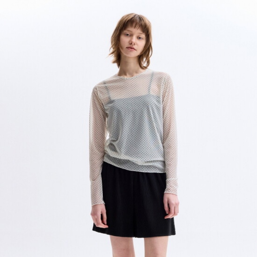 ラフリ ドット メッシュ シースルー Tシャツ_LWTSS226008