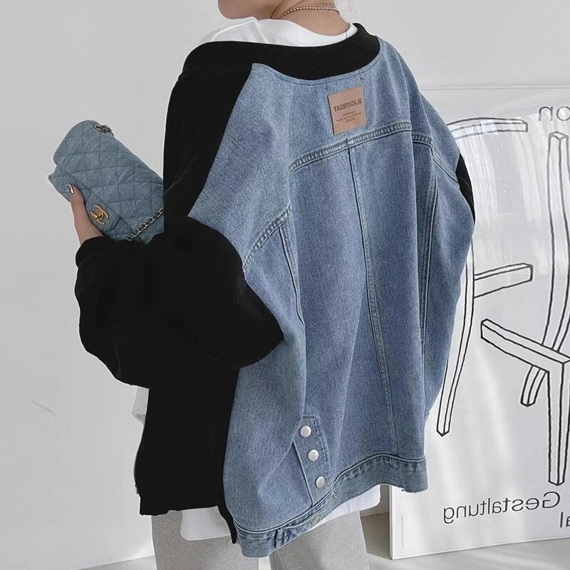 デニムジャケット ジャケット アウター 羽織 切り替え バイカラー デニム ポケット ジッパー ルーズ 韓国 レディース かわいい 可愛い 大人可愛い 大人女子 シンプル きれいめ