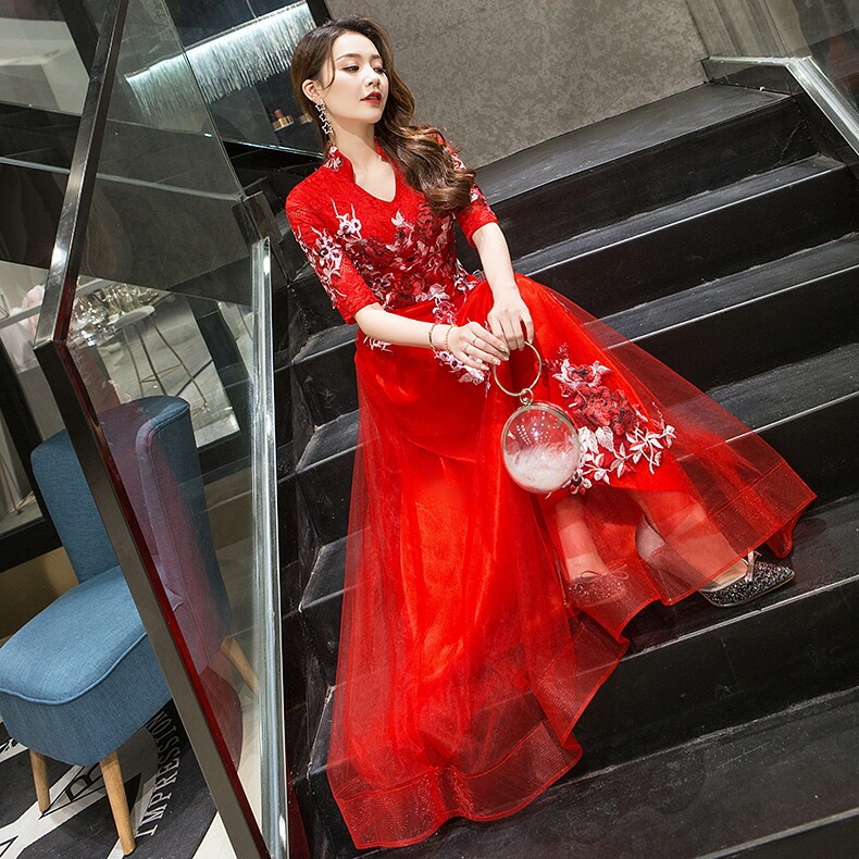ウエディングドレス 7分袖 フォーマルドレス 結婚式 二次会 披露宴 花嫁 撮影 ロングドレス ファスナー Aラインドレス きれいめ イブニングドレス wedding dress ステージ 衣装 豪華