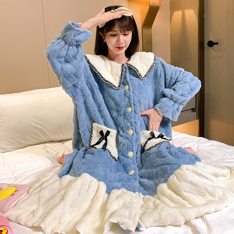 M-5XL 秋冬 暖かい 厚手 フランネル マタニティ パジャマ 大きいサイズ秋冬 コーラルフリース パジャマ レディース 秋冬 ロング ネグリジェ ぬいぐるみ 長袖 カーディガン ホームサービス 寝 14,380円