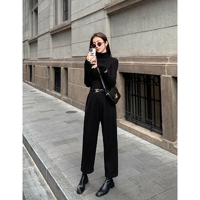 マルバンハイウエストカジュアルパンツレディース秋冬厚手ルーズロールパイプパンツクロップドパンツ