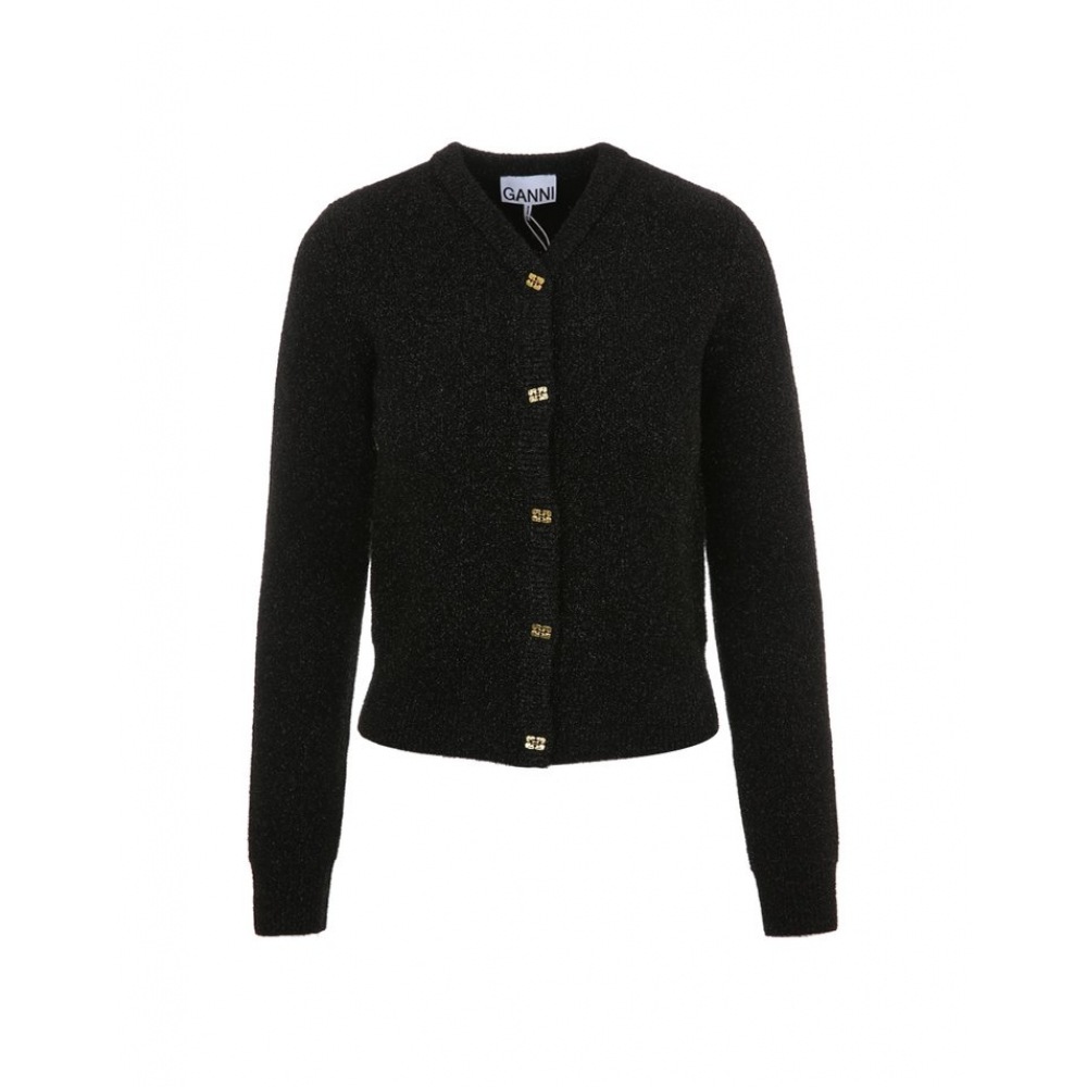 24FW K2304 099 ゲインメタリックスパークルブラックカーディガン