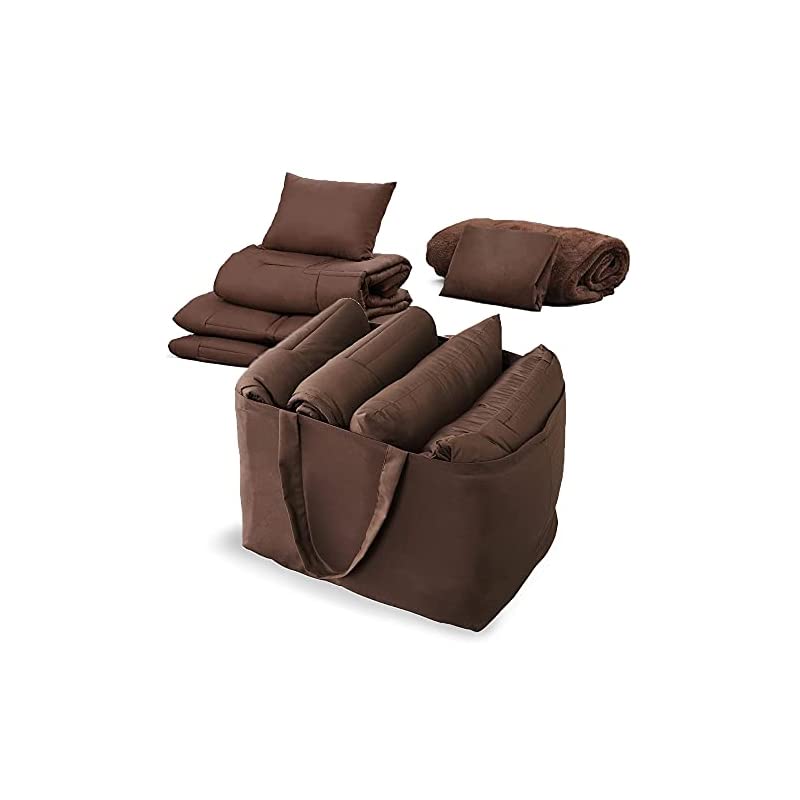 【即納】アイリスオーヤマ 布団セット 毛布付き5点セット 収納バッグ付 車中泊アウトドアにも セミシングル KFS-C5S ブラウン 9,294円