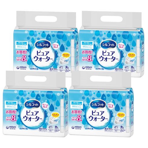 シルコット ピュアウォーター ウェットティッシュ 純水99% ノンアルコールタイプ 詰替 1856枚(58枚×8個×4)ユニチャーム[ケース品]