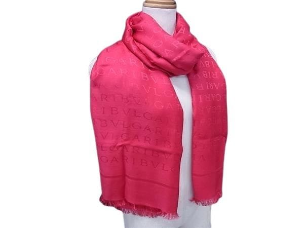 ストール ロゴマニア シルク60％ ウール40％ - フリンジ ピンク系 大判 マフラー ブランド 高級 大人可愛い アクセサリー ギフト プレゼント ベルト リング メンズ【本物保証】