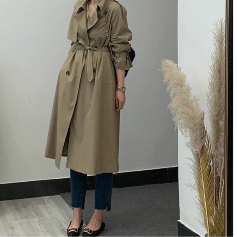 ミドル丈ヘップバーン英国ウインドブレーカーコート女性用2025セレブスモールスタンドカラーコート