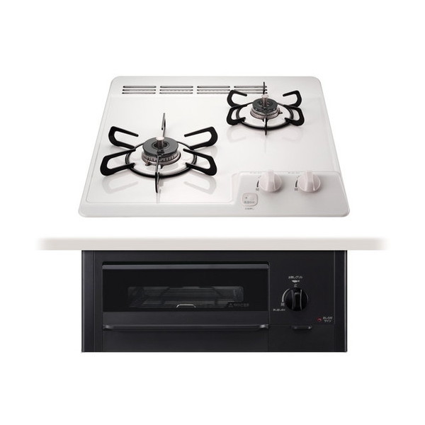 PD-N202HG-13A ナチュラルホワイト コンパクトキッチン ビルトインガスコンロ(都市ガス用2口幅45cm水無し片面焼きグリル)