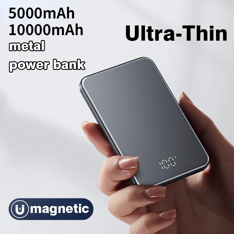 磁気ワイヤレスパワーバンク,高速ポータブル充電器,薄い金属製パワーバンク,iPhone 15, 14, Xiaomi用の外部スペアバッテリー,10000mAh - 509