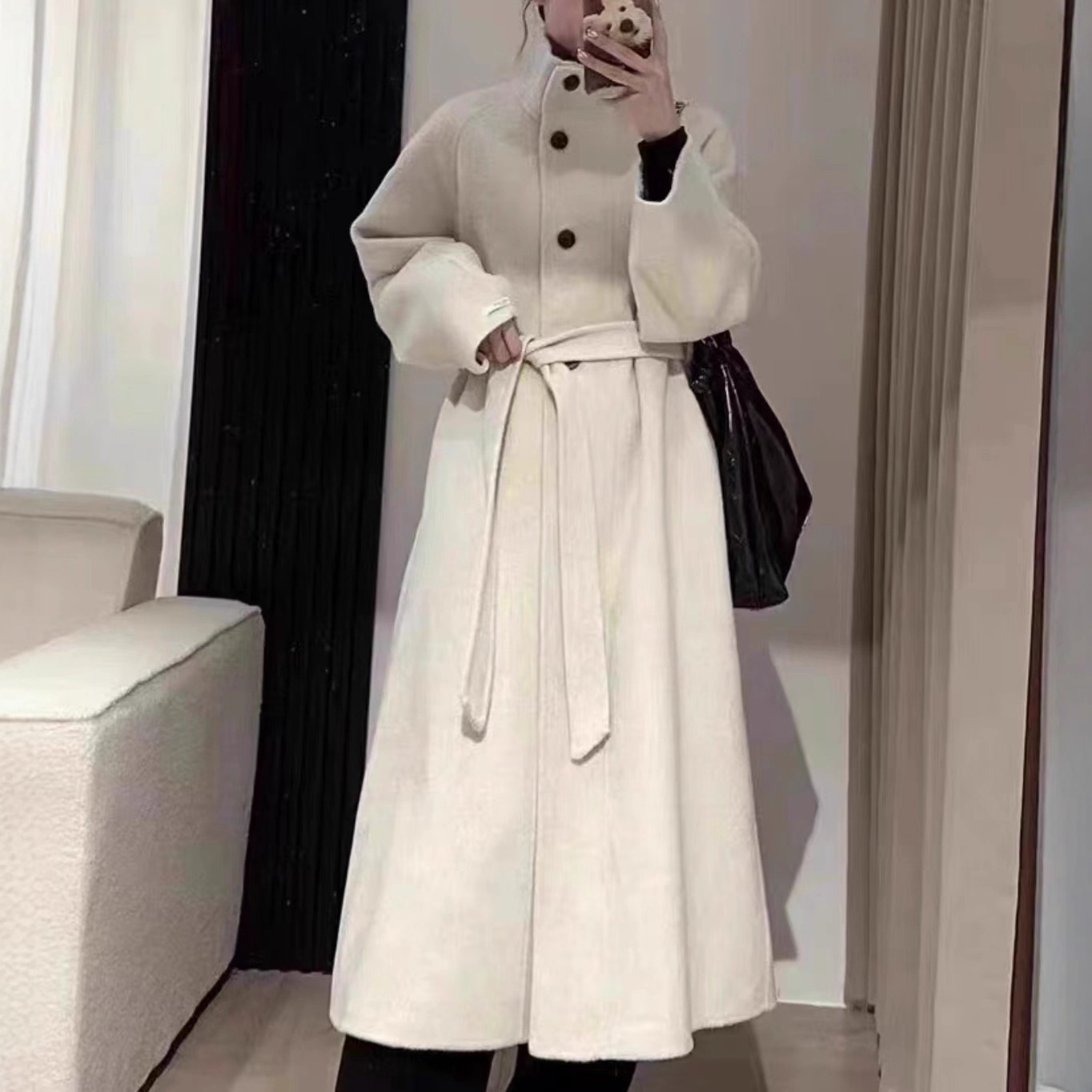 韓国風スタンドカラー新風両面ウールコート女性用25新作シングルブレストロング両面フリースコート女性用