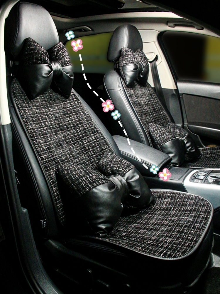 秋冬暖かい車のシートクッションオールシーズン春の女性の小さな香りのスタイルの短い豪華なシートクッション7点セット車の内装