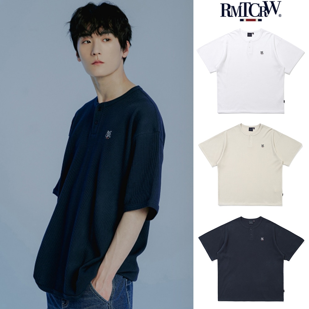 【ROMANTIC CROWN】 BUTTON UP WAFFLE HENLEY NECK