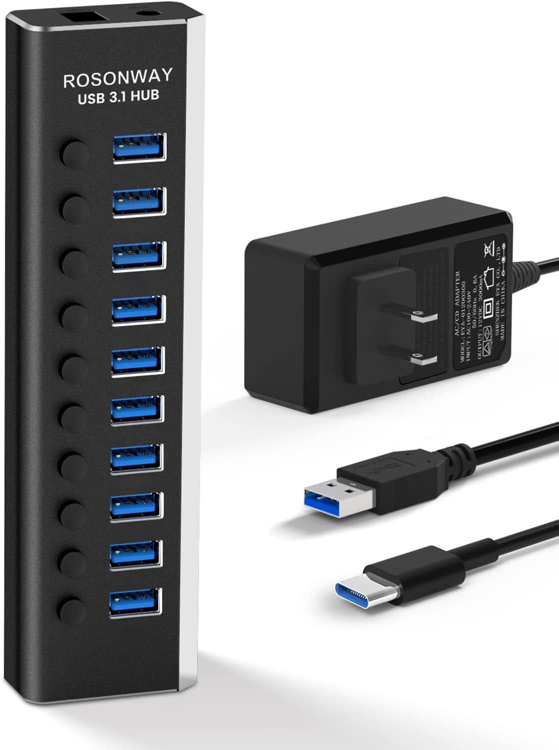 【本日限定価格】 ROSONWAY 付き 独立スイッチ ACアダプタ 12V/3A 付き Cケーブル