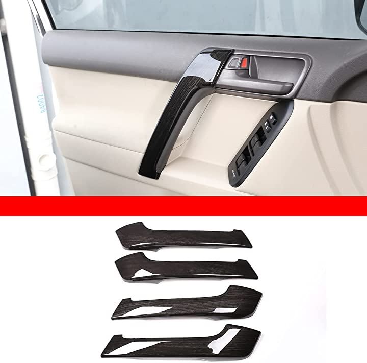 トヨタ ランドクルーザープラド 2010-2018に適用 車ドアハンドルプロテクター ドアノブカバー ドアハンドルカバー ABS 4本入り 黒い木目