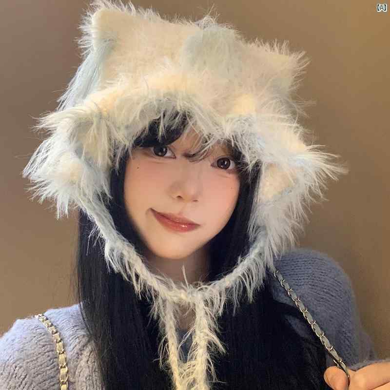 レディースファッション　ファッション小物　オシャレ 秋冬 かわいい 猫耳 ニット 帽 韓国 耳保護 ウール 帽子 大きい頭囲 顔 小柄 す