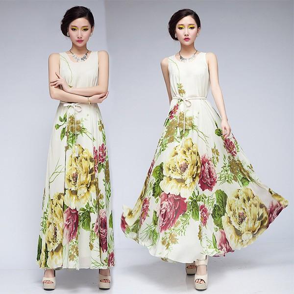 マキシワンピ 夏新作 フリル花柄＆シフォンキャミ可愛いロングワンピース　フリル花柄キャミワンピース　夏　マキシワンピース　リゾートワンピ