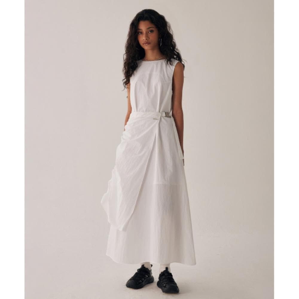 TREEMINGBIRD Belted Shirring Wrap Onepiece White TMB24