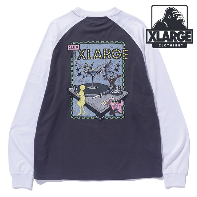 エクストララージクラブ ラグランロングスリーブ Tシャツ [101243011012] メンズ トップス 長袖 ワンポイントロゴティー x-large エックスラージ CHARCOAL
