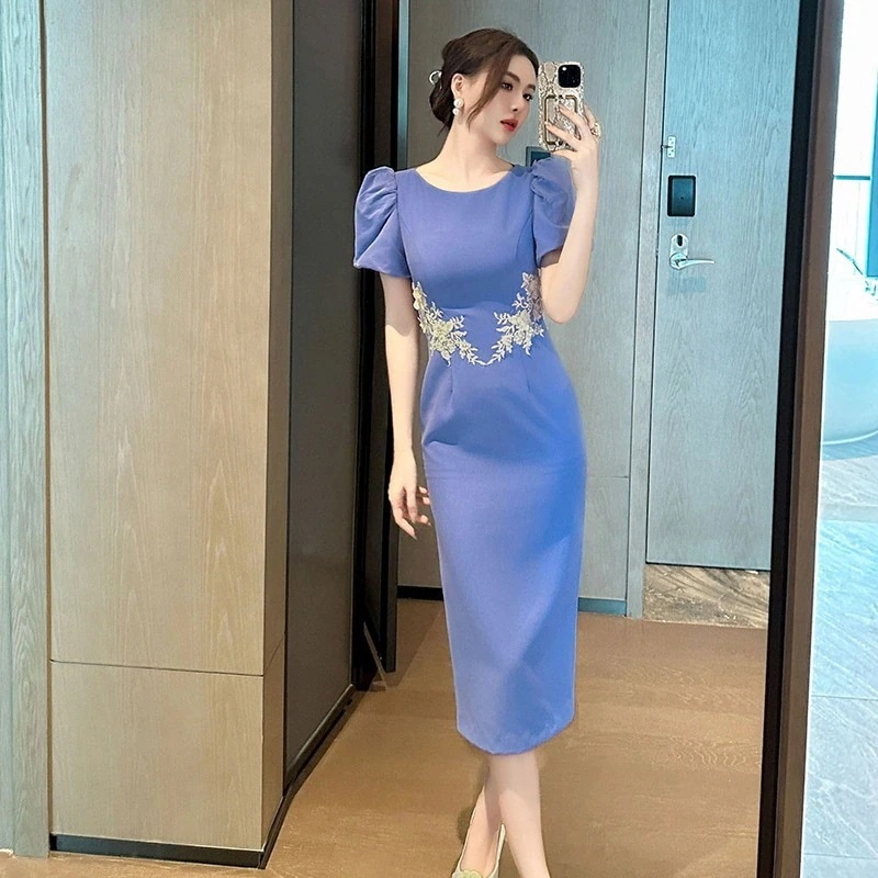 【JY.上品】 2024夏新品 刺繍飾り ワンピース 紫 ドレス パーティー キャバ 着痩せ 大人 同窓会 披露宴 卒業式 結婚式 演奏会 ウェディング 二次会 メガ割30%までに制限