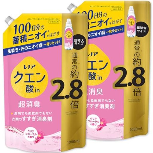 Lenor レノア クエン酸in 超消臭 すすぎ消臭剤 クリアフローラル 詰め替え 1080mL ×2個【まとめ買い】