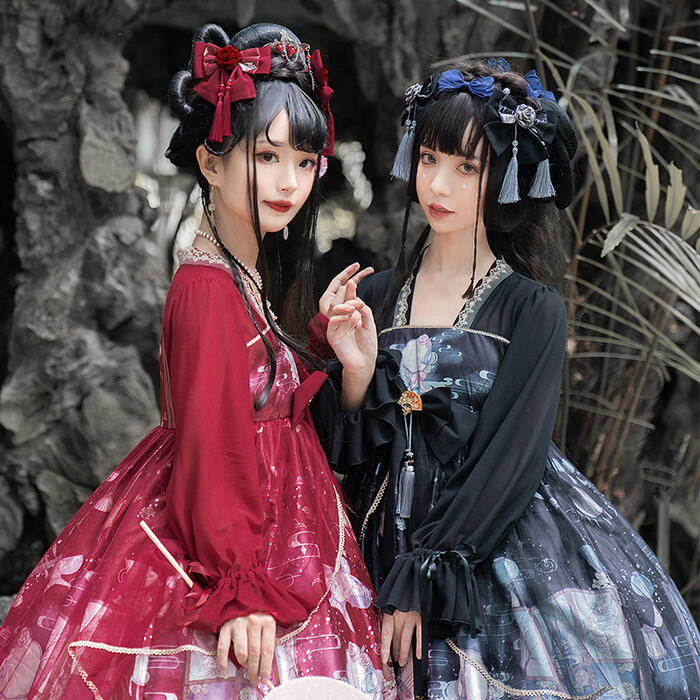 ロリータ ワンピース 長袖 チャイナドレス コスプレ レディース 双子コーデ 中国 中華 衣装 漢服 古風 古典 チャイナ風 コスチューム ハロウィン イベント 舞台 Lolita 学園祭
