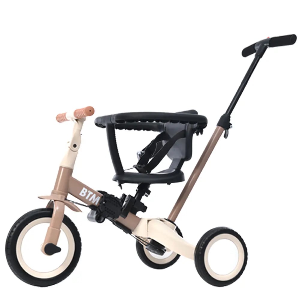 【国内在庫品 急速出荷】子供用三輪車 5in1 (ミルクティー ) 自転車 オリジナル 押し棒付き 安全バー付き キックボード