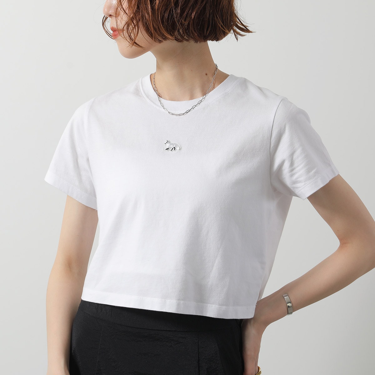 MAISON KITSUNE メゾンキツネ Tシャツ OW00104 KJ0008 レディース 半袖 カットソー ベイビーフォックスパッチ クロップド丈 クルーネック P100 【mega】 15,543円